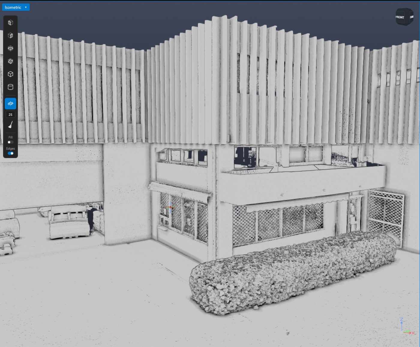 A scanned scene displayed in Clay mode to reveal surface detail